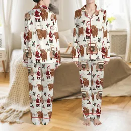 Country Christmas Pajamas: Santa Highland Cow Rustic Pattern Satin Pajamas Set