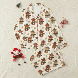 Cozy Winter Family Pajamas: Highland Cow Plaid Beanie & Gold Tree Christmas Sleep Set Satin Pajamas Set