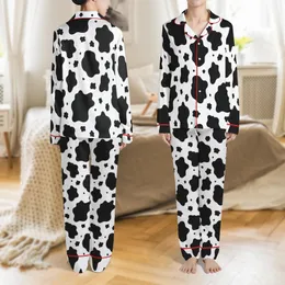Modern Minimalist Unisex Black White Stylized Cowhide Abstract Organic Print Satin Pajamas Set