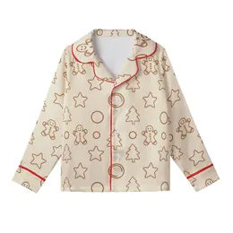 Women's Creamy Beige & Warm Brown Hand-Drawn Gingerbread Men, Minimalist Christmas Trees, Stars Kid Satin Pajamas Set