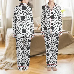 Playful Black Blotches Splatters White Abstract Organic Shapes Design Satin Pajamas Set