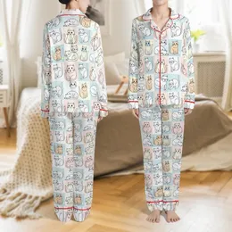 Cat Lovers' Adorable Pastel Pink Blue Gray Cartoon Cats Seamless All-Over Pattern Satin Pajamas Set