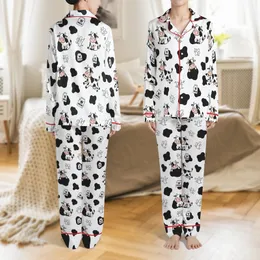 Cow Lovers' Playful Cartoon Cow Black Spot Milk Splashes Pattern White Pink Satin Pajamas Set