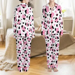 Whimsical Style Seekers' Abstract Cow Print Seamless White Black Bubblegum Pink Blobs Satin Pajamas Set