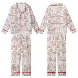 Family Christmas Vintage Toile Winter Wonderland Rustic Maroon Line Art Kid Satin Pajamas Set