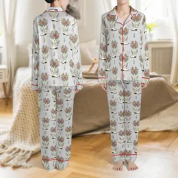 Boho Country Lovers' Repeating Hand-Drawn Rustic Cowboy Boots Wildflowers Light Heather Grey Pattern Satin Pajamas Set