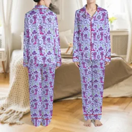 Women's Whimsical Lavender Fuchsia Cowgirl Boots Disco Ball "Howdy" Seamless Pattern Satin Pajamas Set