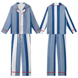 Women's Crisp Cobalt Blue White Alternating Fine Broad Vertical Stripe Geometric Kid Satin Pajamas Set