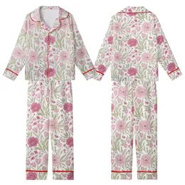 Women's Vintage Botanical Blush Rose Peony Floral with Sage Green Leaves & Burgundy Outlines Kid Satin Pajamas Set
