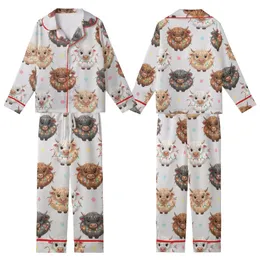 Whimsical Animal Lovers' Fluffy Highland Calves Multi-Color Christmas Lights Pastel Stars Pattern Kid Satin Pajamas Set