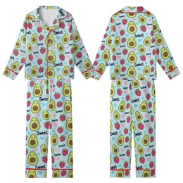 Whimsical Lovers' Cute Pastel Blue Avocado Strawberry Leopard Heart 'Sleep Sweet' Pattern Kid Satin Pajamas Set