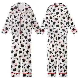 Modern Style Enthusiasts' Irregular Black Cow Spot White Pastel Pink Abstract Blob Pattern Kid Satin Pajamas Set