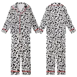 Farm Life Admirers' Black White Organic Splotch Abstract Cow Pattern Kid Satin Pajamas Set