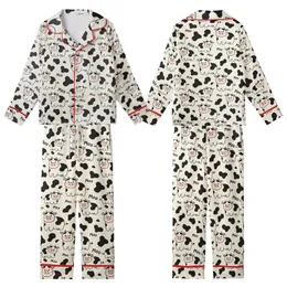 Cute Animal Lovers' Whimsical Off-White Hand-Drawn Cartoon Cow & Moo Pattern with Black Spots & Pink Accents Kid Satin Pajamas Set