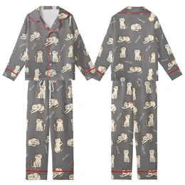 Whimsical Cat Enthusiasts' Playful Sitting Stretching Cartoon Cats & 'Cute Cat' Text Seamless Tan White Grey Pattern Kid Satin Pajamas Set