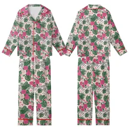 Women's Soft Pink Illustrative White Tiger Hot Pink Rose Deep Green Leaf Pattern Kid Satin Pajamas Set