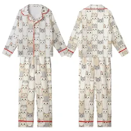Cat Lovers' Playful Hand-Drawn Cartoon Cat Faces Seamless All-Over Pattern Off-White Gray Tan Pink Kid Satin Pajamas Set