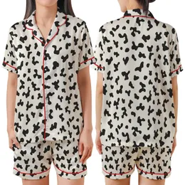 Modern Style Seekers' Bold Black Irregular Splotches & Blobs Organic Pattern on Creamy Off-White Satin Short-Sleeve Pajamas Set