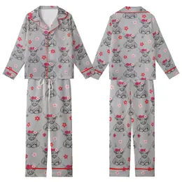 Whimsical Animal Lovers' Heather Grey Hand-Drawn Fluffy Highland Cow Flower Crown Fuchsia Pink Red Pattern Kid Satin Pajamas Set