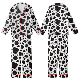 Modern Style Lovers' Illustrative Black White Organic Spot Cowhide Pattern Kid Satin Pajamas Set