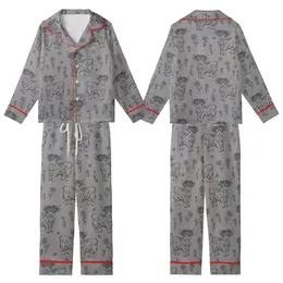 Whimsical Animal Lovers' Black Line Art Highland Cow Calves Floral Seamless Pattern on Heather Gray Kid Satin Pajamas Set