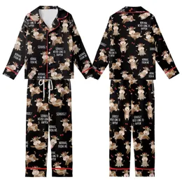 Cow Lovers' Whimsical Brown Tan Cows Red Bows Sassy White Text Black Seamless Pattern Kid Satin Pajamas Set