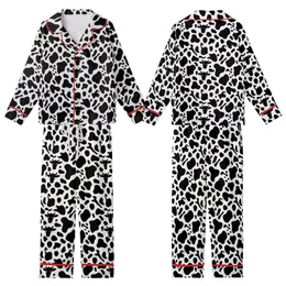 Animal Print Lovers' Bold Black White Cow Spot Pattern with Stylized Cow Heads and Milk Splashes Kid Satin Pajamas Set
