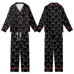Cat Lovers' Whimsical Flat Illustrative Smiling Cat Faces Black White Pink Pattern Kid Satin Pajamas Set