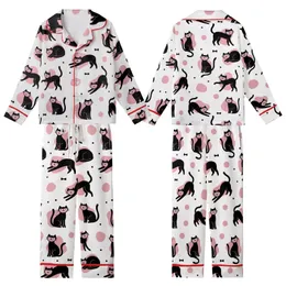 Cat Lovers' Whimsical Black Cat Pink Blob Polka Dot Seamless White Pattern Kid Satin Pajamas Set