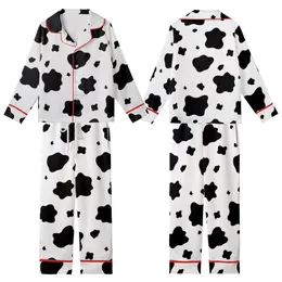 Modern Trendsetters' Bold High-Contrast Jet Black Organic Cowhide Spot Pattern Kid Satin Pajamas Set