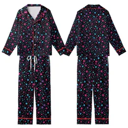 Cosmic Art Lovers' Vibrant Neon Blue Magenta Violet Cyan Flat Stars Shooting Stars Cosmic Pattern Kid Satin Pajamas Set