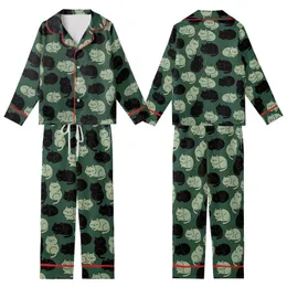 Cat Lovers' Playful Plump Minimalist Black Muted Green Cartoon Cats Forest Green Repeating Pattern Kid Satin Pajamas Set