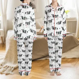 Animal Lovers' Whimsical Watercolor Holstein Cow Black Grey & Pink Pure White Pattern Satin Pajamas Set