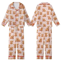 Cute Animal Lovers' Blush Pink Whimsical Fluffy Baby Highland Cow Scattered Pattern with Pastel Florals Kid Satin Pajamas Set