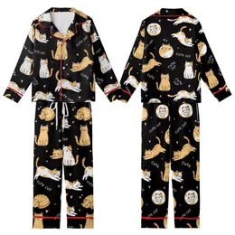 Cat Lover Black Background Feline Poses Orange Tan White Cats Pink Hearts 'Cute Cat' Text Kid Satin Pajamas Set