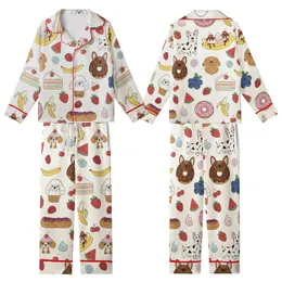 Dog Lovers' Whimsical Dessert Dog & Fruit Pattern, Frenchie Donut, Golden Retriever Cake, Corgi Banana Split on Cream Kid Satin Pajamas Set
