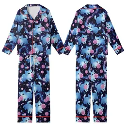 Whimsical Cat Lovers' Luminous Electric Blue Kitten Bubblegum Cosmic Dream Art Kid Satin Pajamas Set