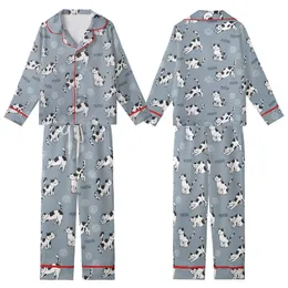 Cat Lovers' Seamless Muted Blue-Grey Hand-Drawn White & Black Cartoon Cats Playful Poses 'Meow' Flat Pattern Kid Satin Pajamas Set