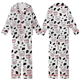 Cow Lovers' Whimsical Cartoon Cow Pattern: Black Spots, Pink Snouts, Udders, Hoof Prints, White Background Kid Satin Pajamas Set