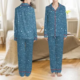 Cat Lovers' Deep Petrol Blue Whimsical White Line Art Playful Cats & Paw Prints Seamless Pattern Satin Pajamas Set