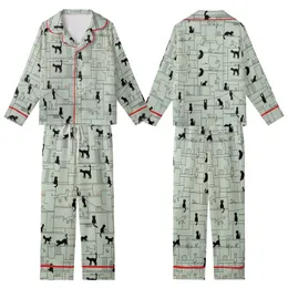 Cat Lovers' Whimsical Urban Cats Minimalist Sage Green Line Art Black Silhouette Pattern Kid Satin Pajamas Set