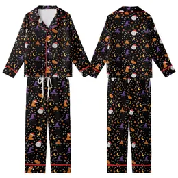 Festive Cat Lovers' Whimsical Cartoon Witch Hat Beanie Hat Santa Hat Cats Pattern Kid Satin Pajamas Set