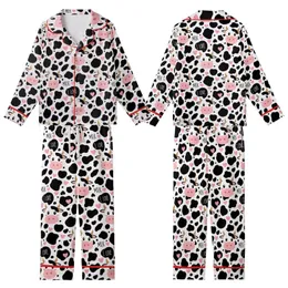 Cute Style Enthusiasts' White & Black Holstein Cow Print, Bubblegum Pink Hearts, Cartoon Cow Faces, I LOVE MILK Text Kid Satin Pajamas Set
