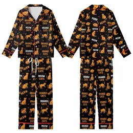 Orange Cat Lovers' Bold Flat Graphic Orange Cat Playful Pose Pattern Black White Orange Text Red Paw Prints Kid Satin Pajamas Set