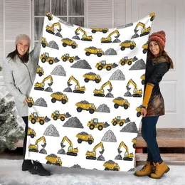 Graphic Construction Vehicles Bright Yellow Charcoal Grey 2D Art Pattern Bedding Set