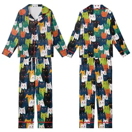 Cat Lovers' Whimsical Folk Art Cats Dense Pattern Hand-Drawn Illustrative Peeking Feline Faces Black Blue White Orange Teal Yellow Pink Kid Satin Pajamas Set