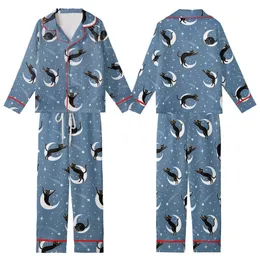 Cat Lovers' Whimsical Muted Blue Black Cat Playful Starry Moon Seamless Pattern Kid Satin Pajamas Set