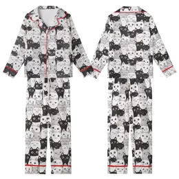 Cat Lovers' Whimsical Black White Gray Pink Cartoon Cat Faces Curious Smiling Sleepy Pattern Kid Satin Pajamas Set