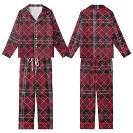 Style Seekers' Bold Crimson Black Magenta Off-White Tartan Plaid Grid Kid Satin Pajamas Set