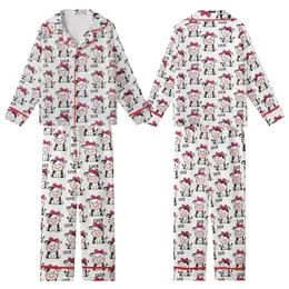 Women's Cute Simplified Cartoon Cow All-Over Pattern Pink Bows Lucky Black Text White Background Kid Satin Pajamas Set